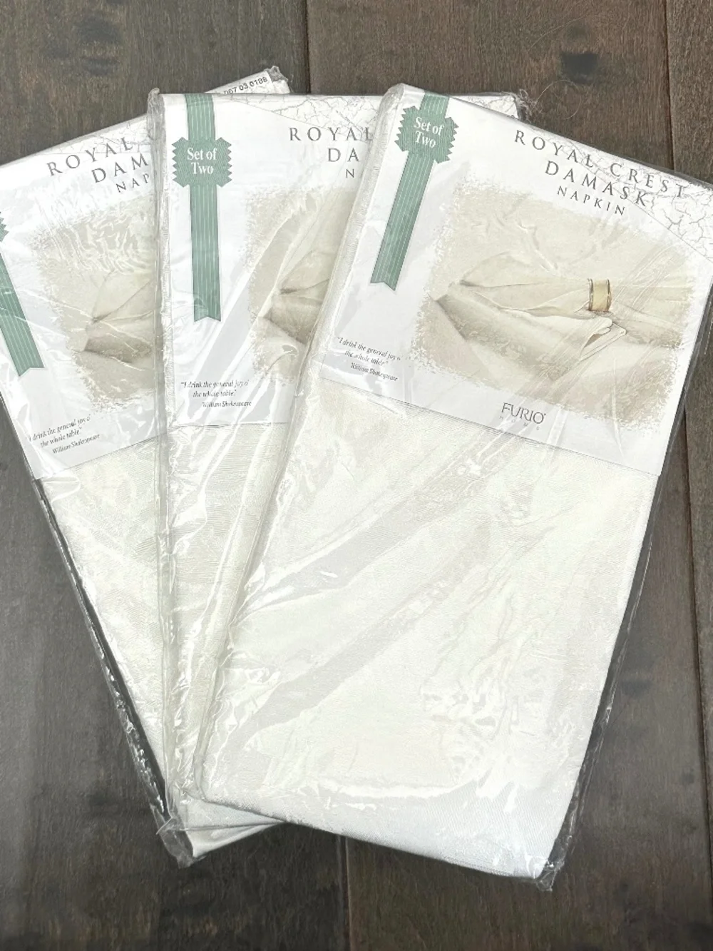 Furio Home Royal Crest Damask Off-White Cloth Napkins 3 Packs Set Of 2 VTG